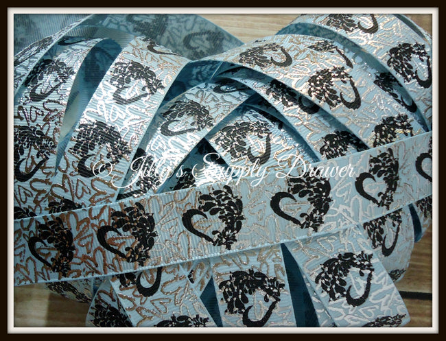 Silver Hearts on Light Blue