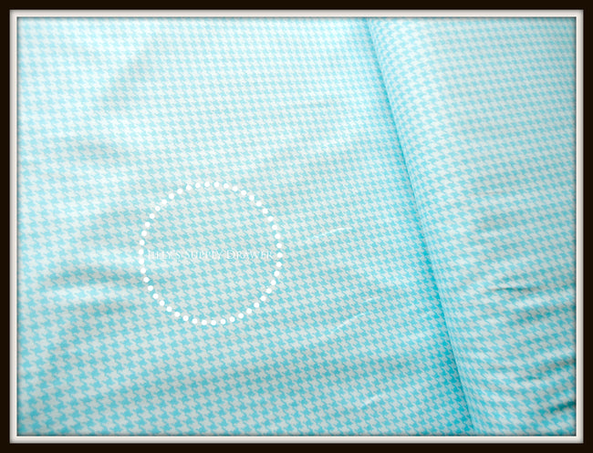 Aqua and White Tiny Houndstooth Fabric